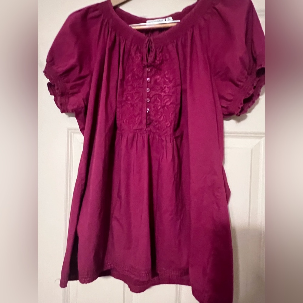Pink embroidered peasant top